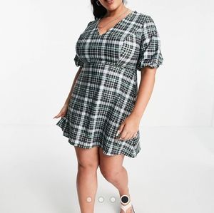 Asos Curve mini skater dress in green check
